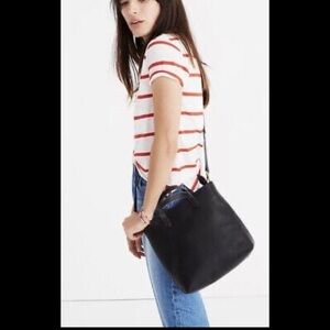 Madewell Small Transport Zipper Top Leather Crossbody Tote Black